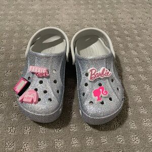 New! Silver Glitter Crocs with charms